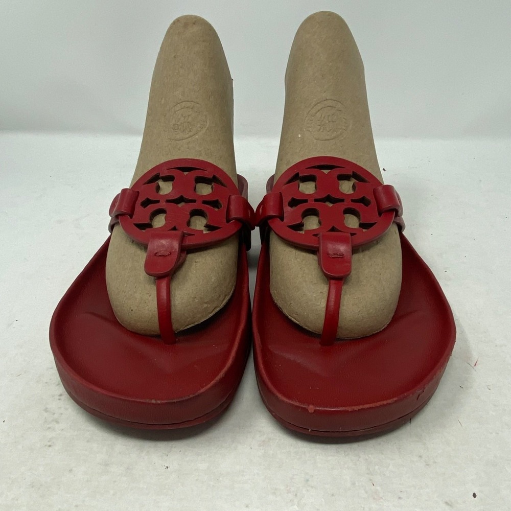 Tory Burch Miller Platform Womens thong sandals US 7.5 Red leather Cut Out Logo